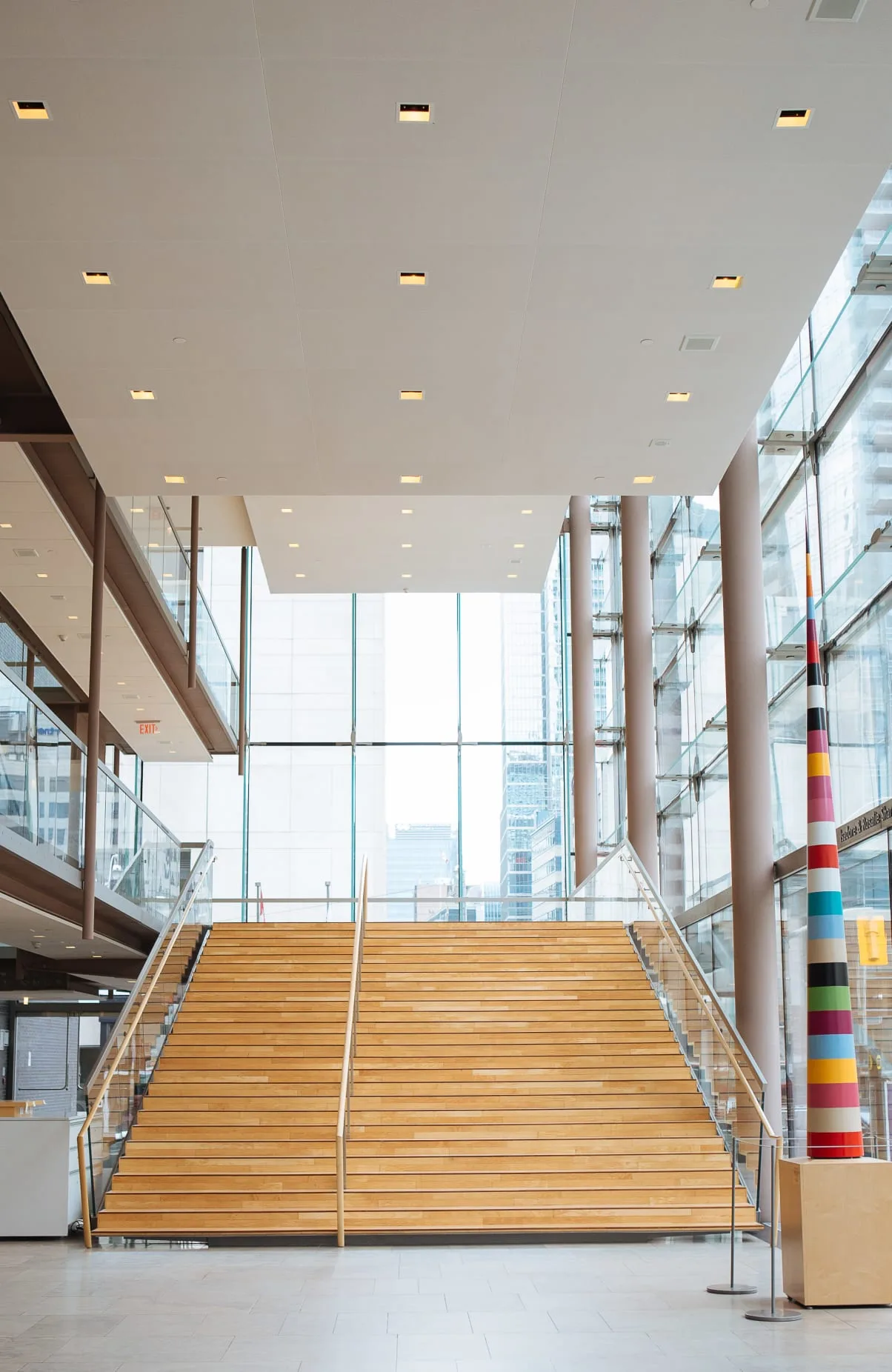 The glass staircase inside the Four Seasons Centre City Room