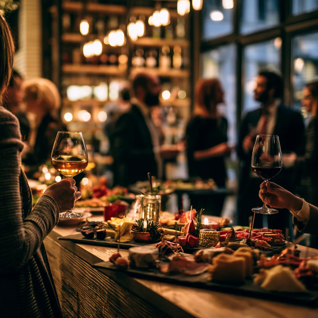Guests gathered around a catering spread at a hosted Toronto reception
